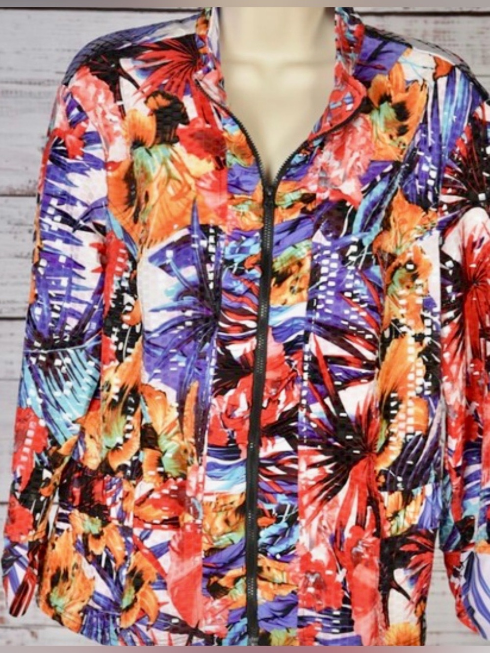 Vibrant Tropical Print Lightweight Zip up Jacket - Multicolor